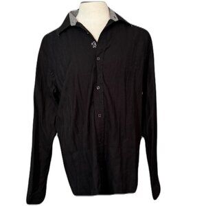 Bugatchi Extra Large Black Striped Casual Shirt